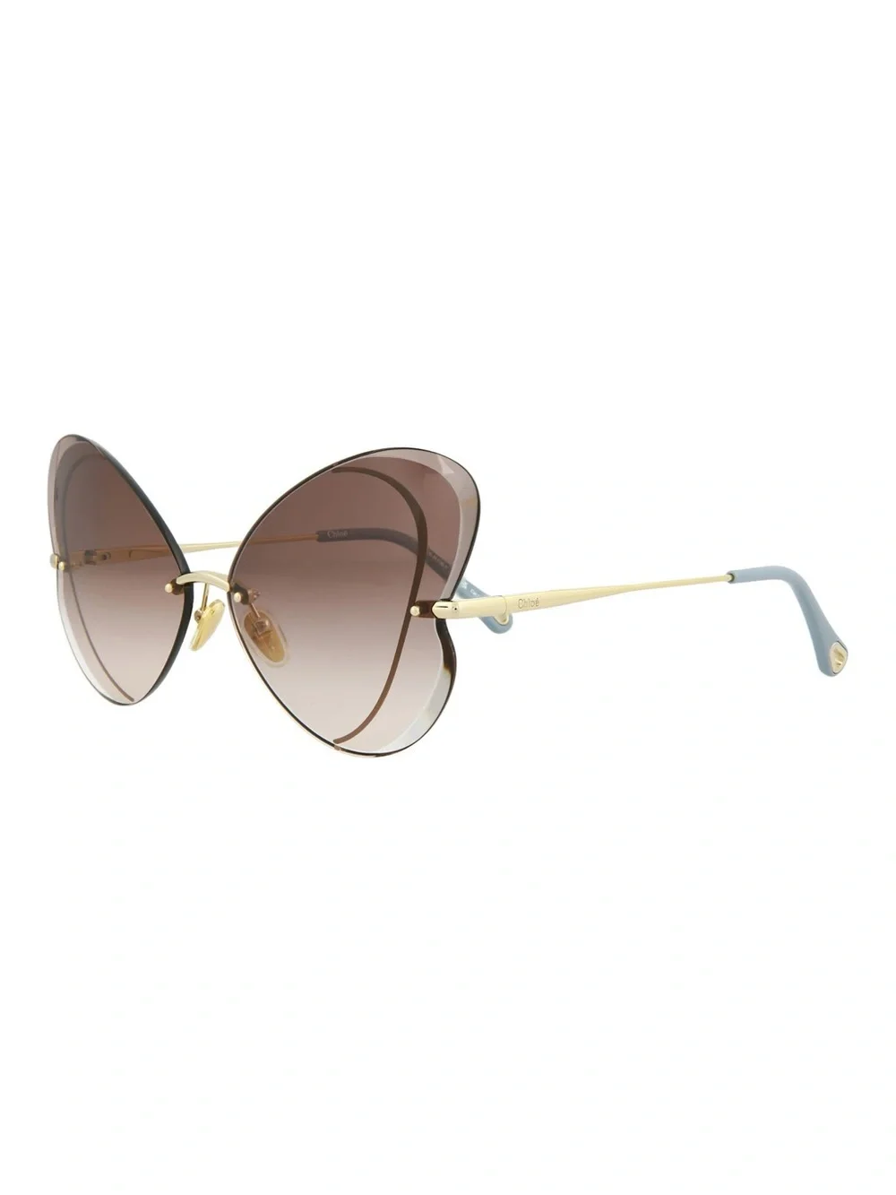 Chloe Gradient Brown Rimless Butterfly Sunglasses with Gold Bridge